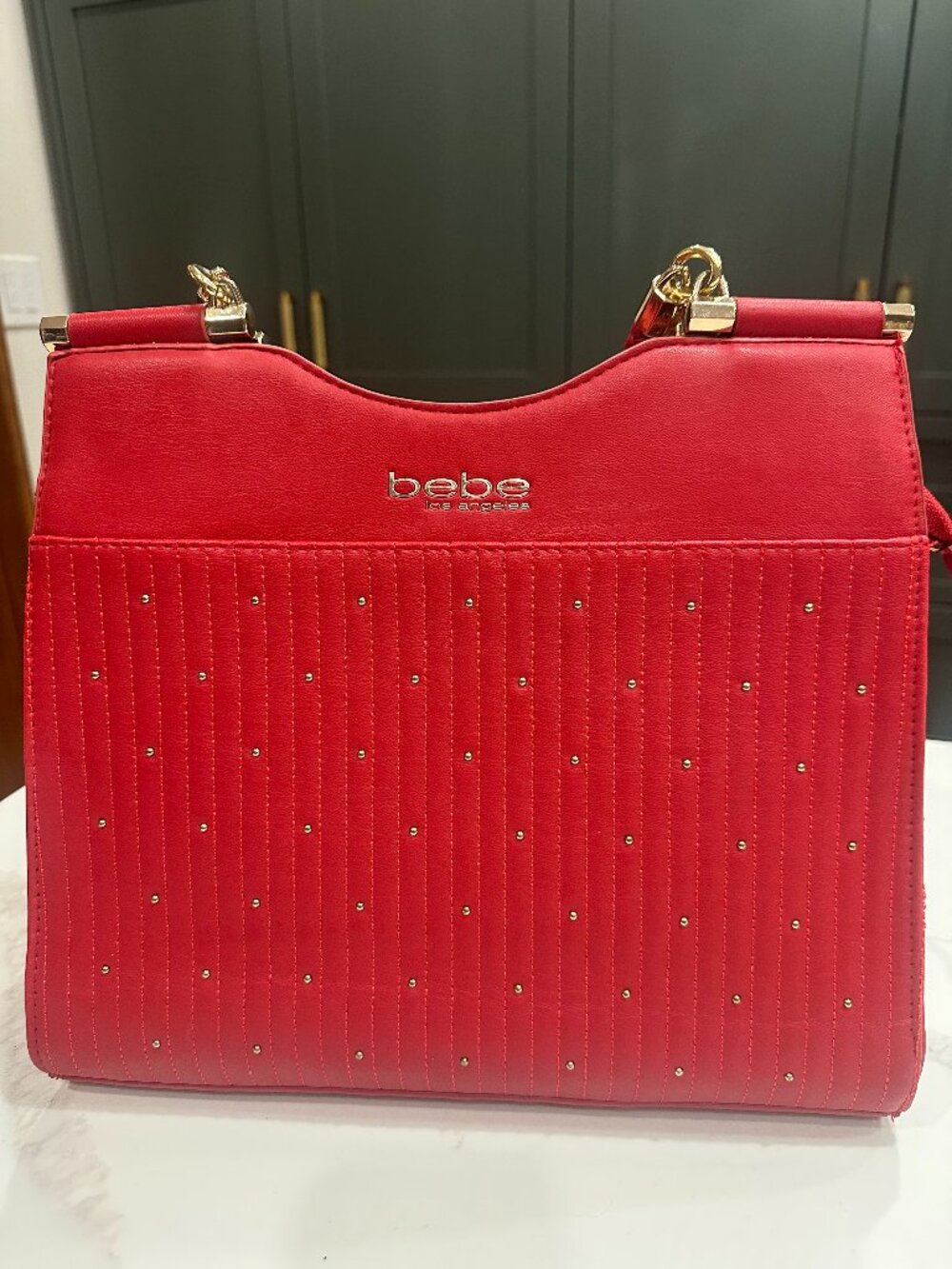 Bebe Los Angeles Red Bag with Gold Studs and Accents